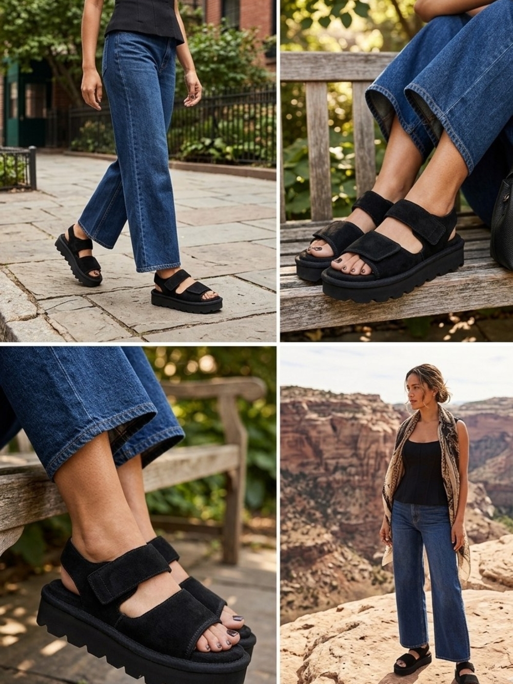 Koolaburra Women's Black Suede Platform Velcro Sandals Tizz NWOT